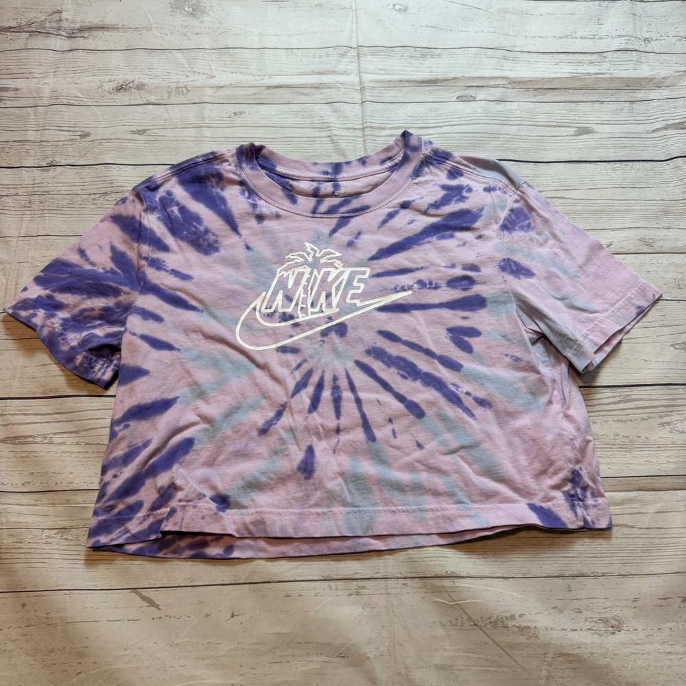 The Nike Tee Cropped Top T-Shirt Tie Dye Loose Fit Purple Women'sβ Size XS